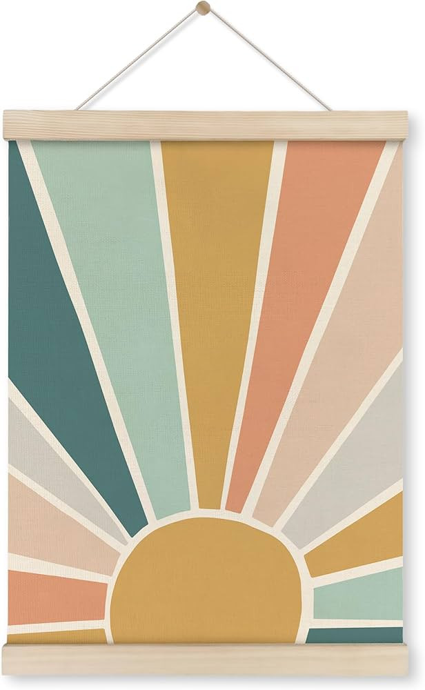 HRQKO Boho Sunshine Poster Hanger Frame, Boho Nursery Decor, Colorful Sun Wall Art With Wooden Fr... | Amazon (US)