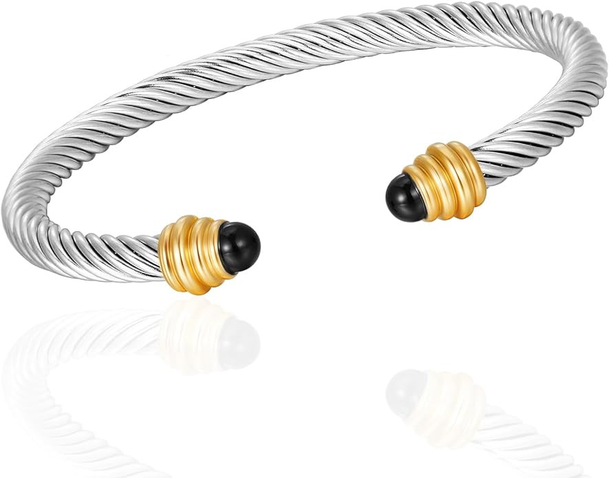 Twisted Cable Bracelets for Women Stainless Steel 5mm Cable Wire Cuff Bangle Bracelet Designer Br... | Amazon (US)
