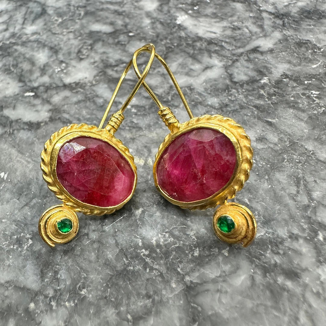Designer Handmade Ruby Earring, 925K Silver Earring 24K Gold Over, Silver Earring, Personalized G... | Etsy (US)