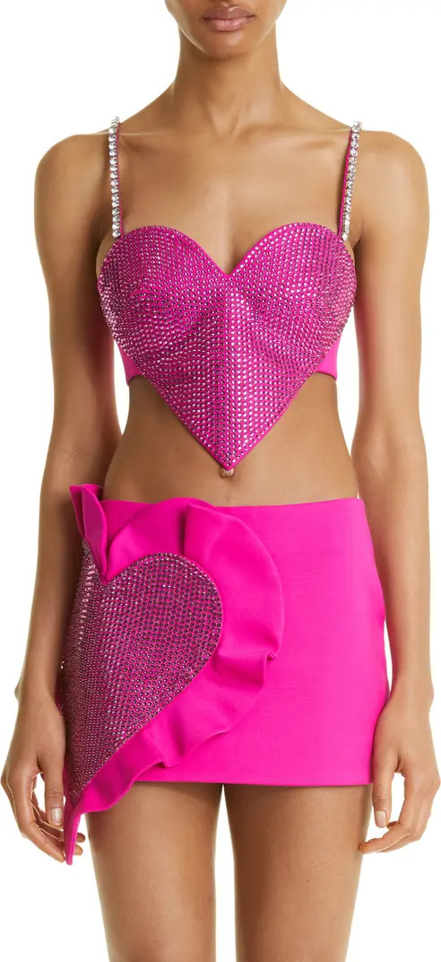 Crystal Trim Heart Stretch Wool Crop Top | Nordstrom