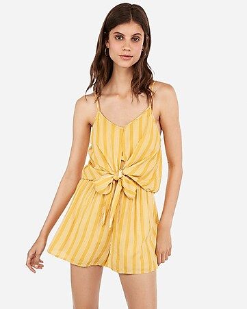 Printed Tie Overlay Flounce Romper | Express