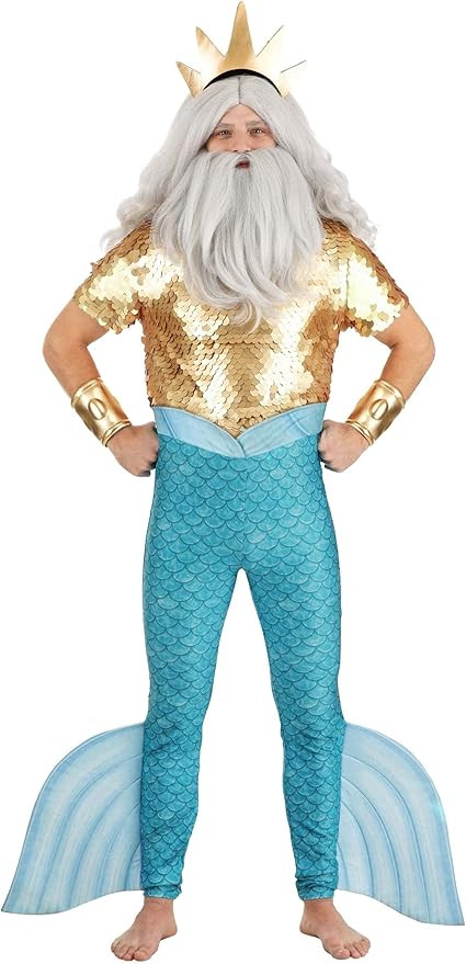 Disney The Little Mermaid King Triton Costume for Adults, Poseidon Merman Suit for Cosplay or Sea... | Amazon (US)