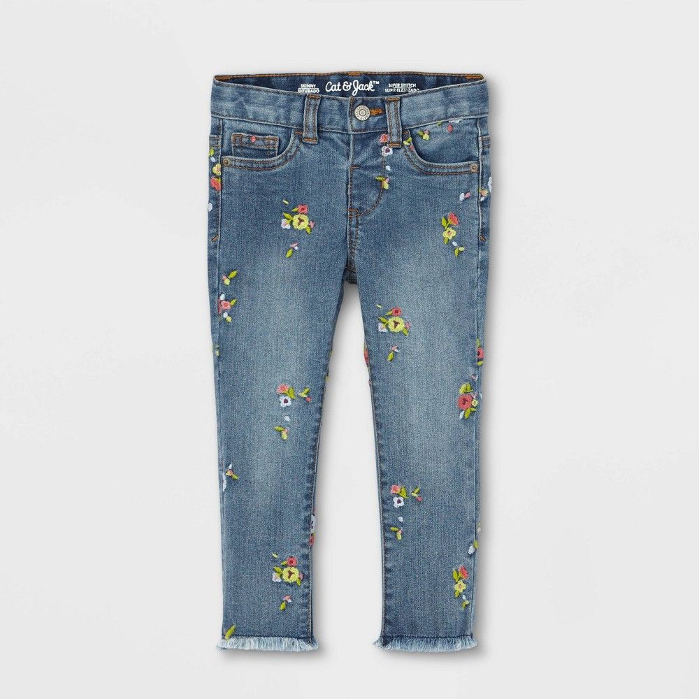 Toddler Girls' Daisy Floral Embroidered Skinny Jeans - Cat & Jack Medium Wash 4T | Target