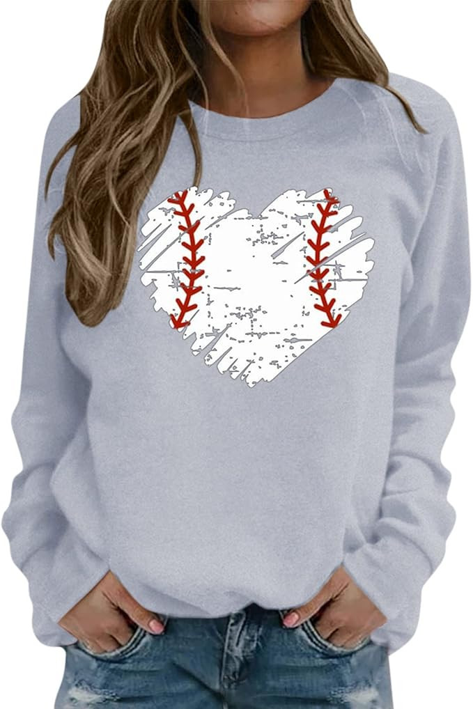 Game Day Sweatshirt Women Baseball Heart Graphic Casual Long Sleeve Oversized Pullover Funny Sund... | Amazon (US)