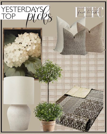 Yesterday’s Top Picks. Follow @farmtotablecreations on Instagram for more inspiration. 

Faux Boxwood Topiary. Best Selling Dark Brown Bedding Quilt. White Hydrangeas Art Print. Serene Pillow Cover Set. Pottery Barn Finds. Loloi Chris Loves Julia Polly Collection POL-12 Cream/Sand. Amazon Home. Loloi Rug Sale. Better Homes & Gardens 21" Raw Sand Table Lamp with Shade by Dave & Jenny Marrs  

*Use code FARMTOTABLE on framed art*

#LTKfindsunder50 #LTKhome #LTKsalealert