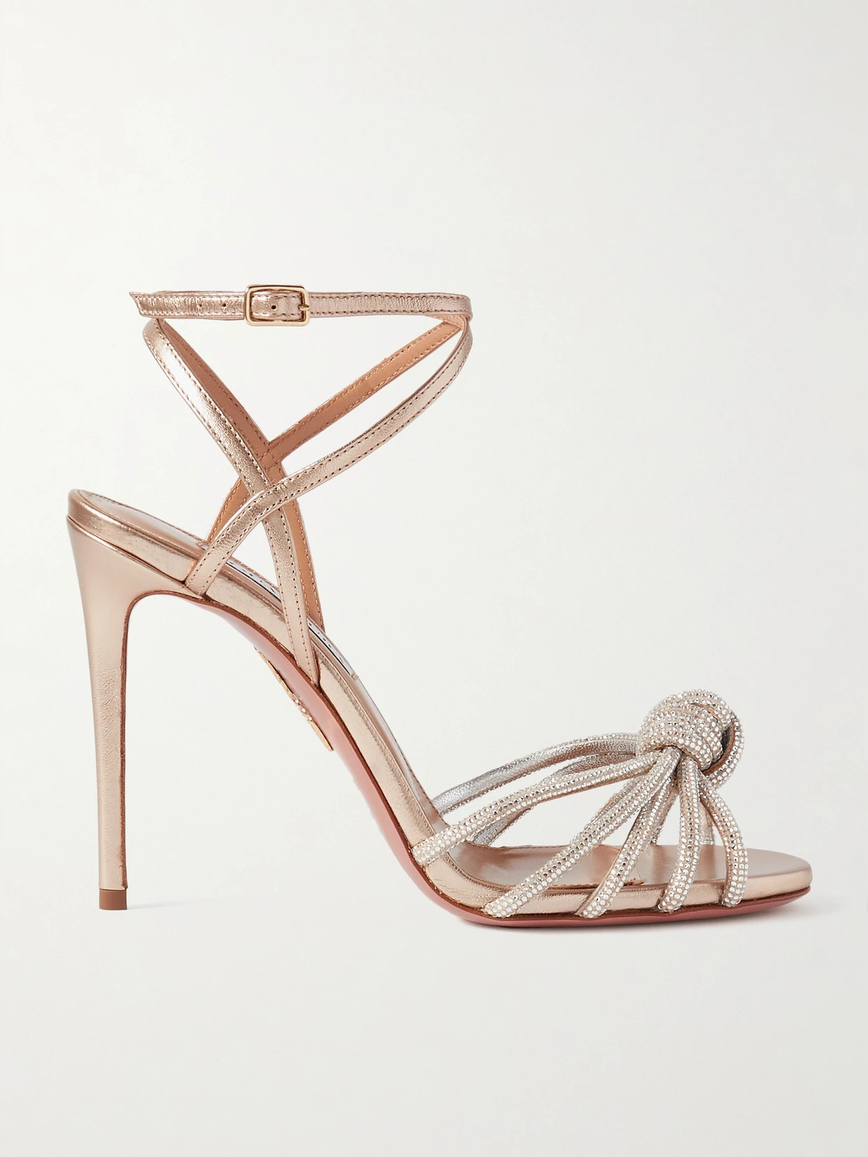 Aquazzura - Celeste 105 Crystal-embellished Leather Sandals - Gold | NET-A-PORTER (US)