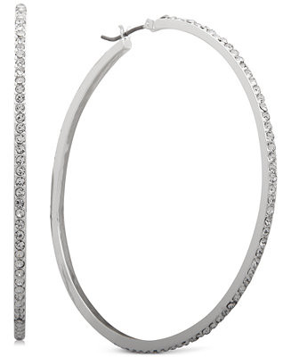 Medium Silver-Tone Pav\u00e9 Hoop Earrings 2" | Macy's