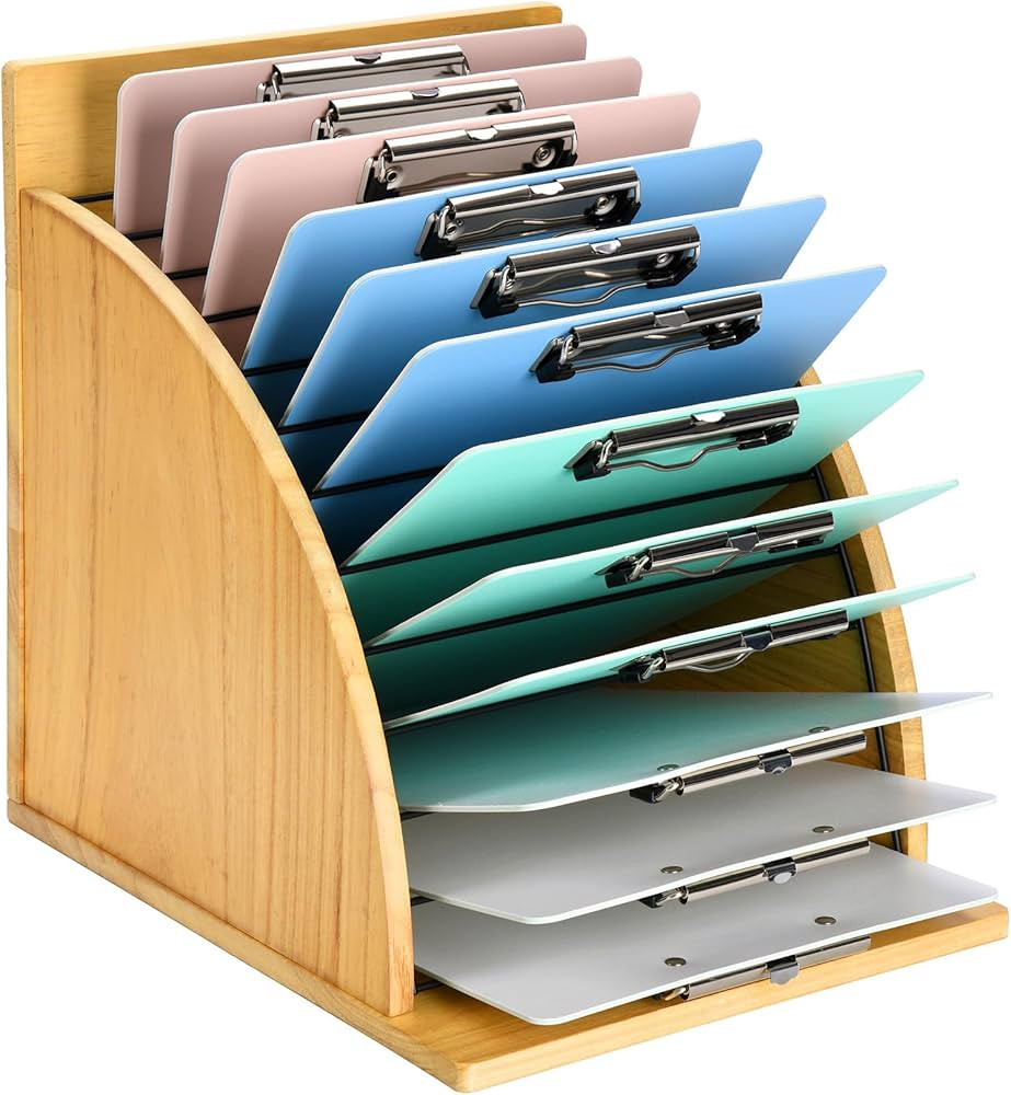 HULISEN Clipboard Holder, Wooden Clipboard Organizer with Raised Side Panel, Clip Board Storage R... | Amazon (US)