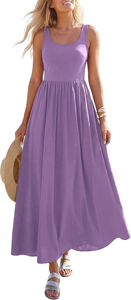 PRETTYGARDEN Womens Summer Casual Scoop Neck Sleeveless Long Dresses Tank Top Patchwork Aline Swi... | Amazon (US)