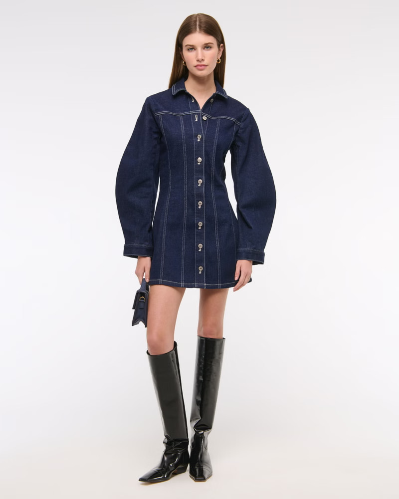 Barrel Sleeve Denim Shirt Dress | Abercrombie & Fitch (US)