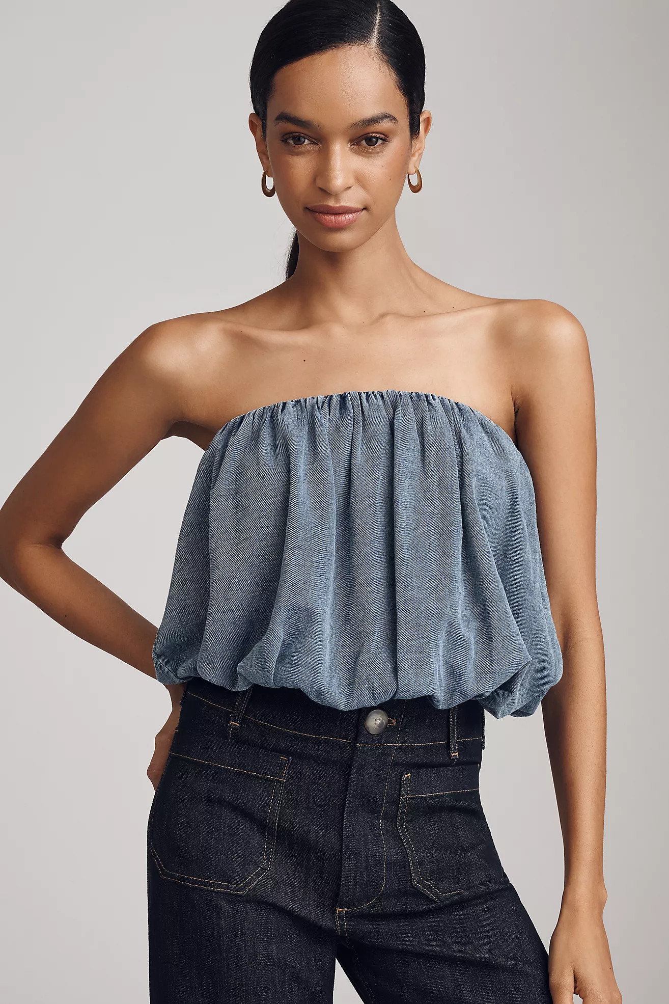 Pilcro Sleeveless Denim Bubble Top | Anthropologie (US)