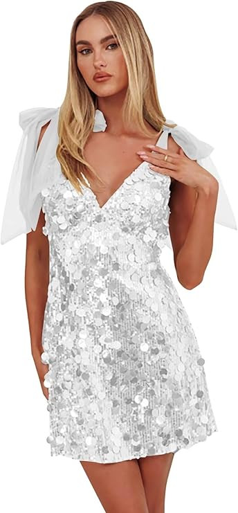 SYYS Sparkly Sequin Cocktail Dress V Neck Mini Homecoming Party Dress SYYS449 | Amazon (US)