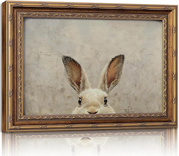Vintage Gold Framed Wall Art Bunny canvas wall decor Easter Bunny Painting Prints Funny Rabbit Ea... | Amazon (US)
