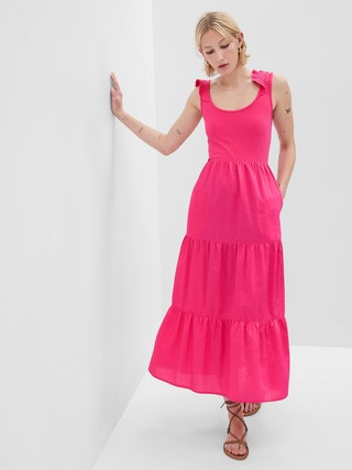 Flutter Sleeve Mixed Fabric Maxi Dress | Gap (US)