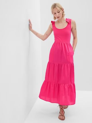 Flutter Sleeve Mixed Fabric Maxi Dress | Gap (US)
