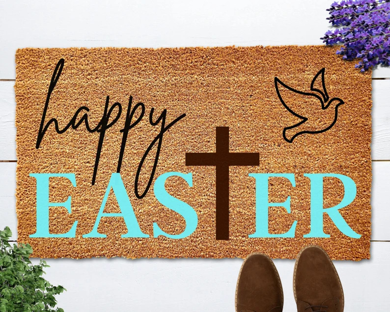 Happy Easter Doormat, Easter Welcome Mat, Easter Christian Decor, Easter Decor, Spring Doormat, S... | Etsy (US)