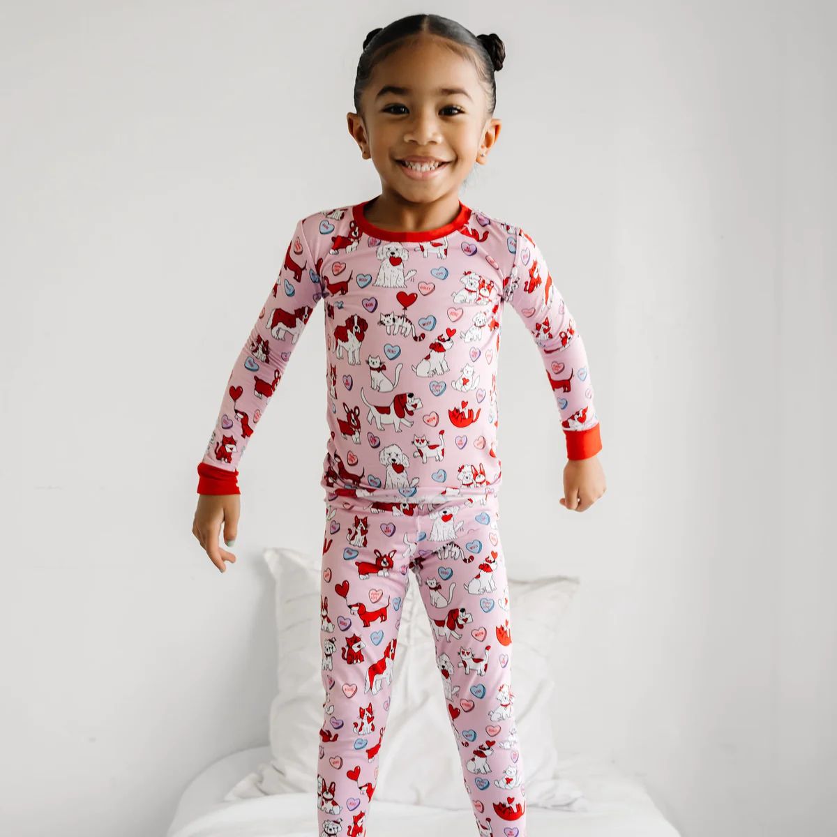 Pink Furever Valentines Two-Piece Bamboo Viscose Pajama Set | Little Sleepies