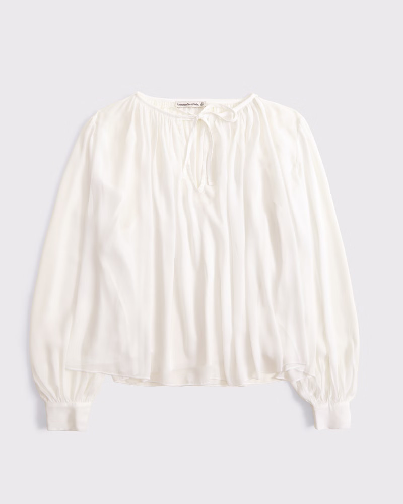 Long-Sleeve Tie-Front Blouse | Abercrombie & Fitch (US)