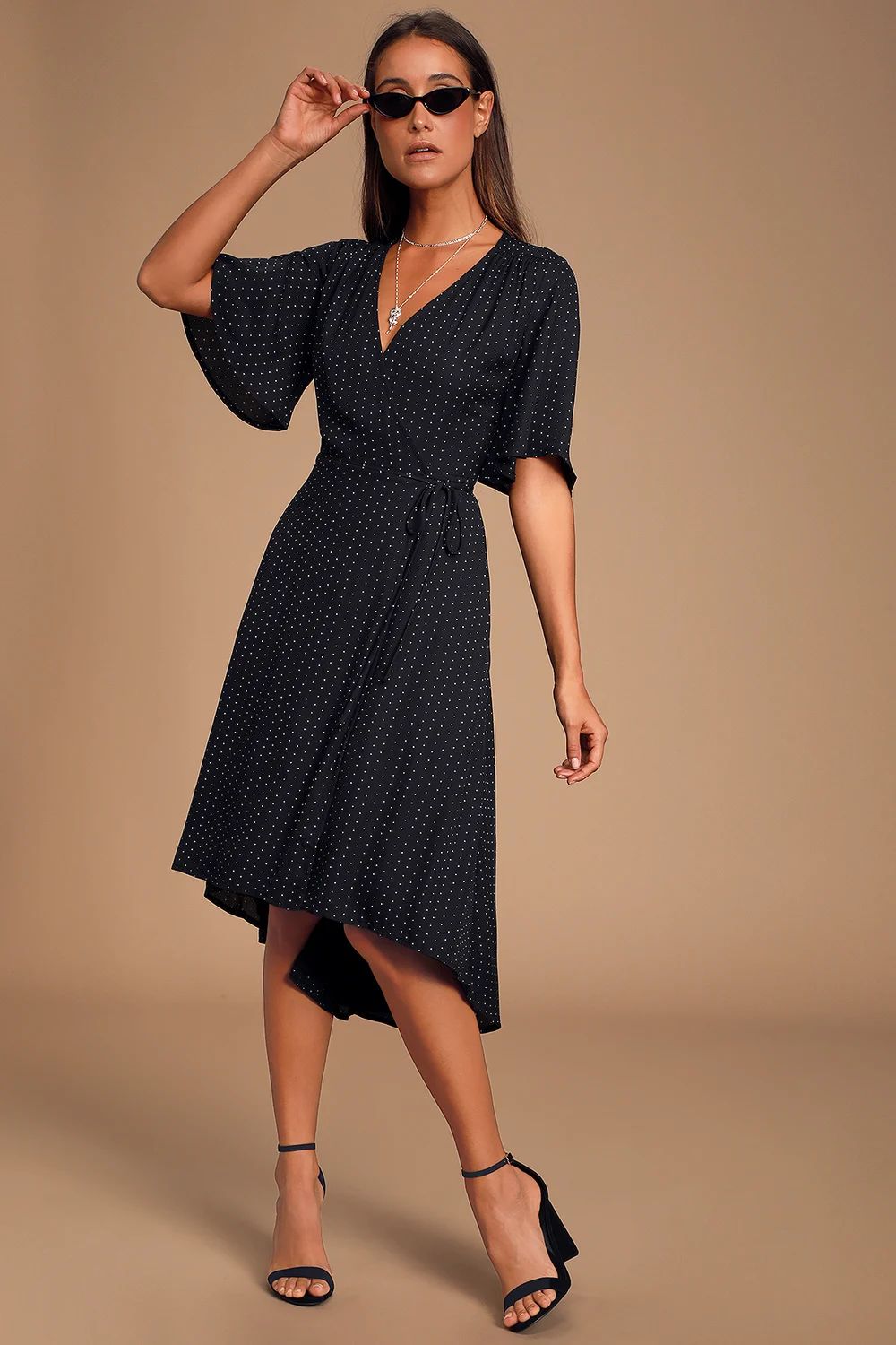 Farah Black Print Midi Wrap Dress | Lulus (US)