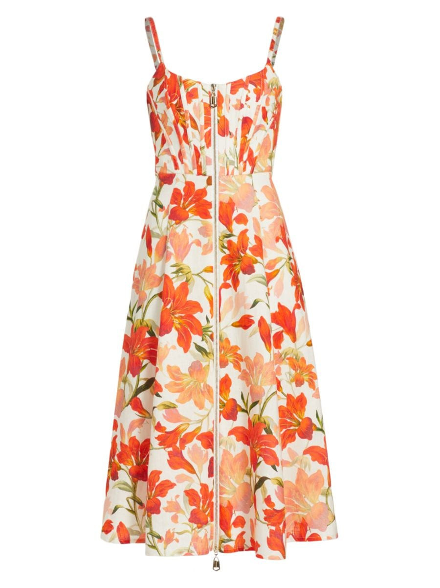Tranquility Linen Floral Front-Zip Midi-Dress | Saks Fifth Avenue