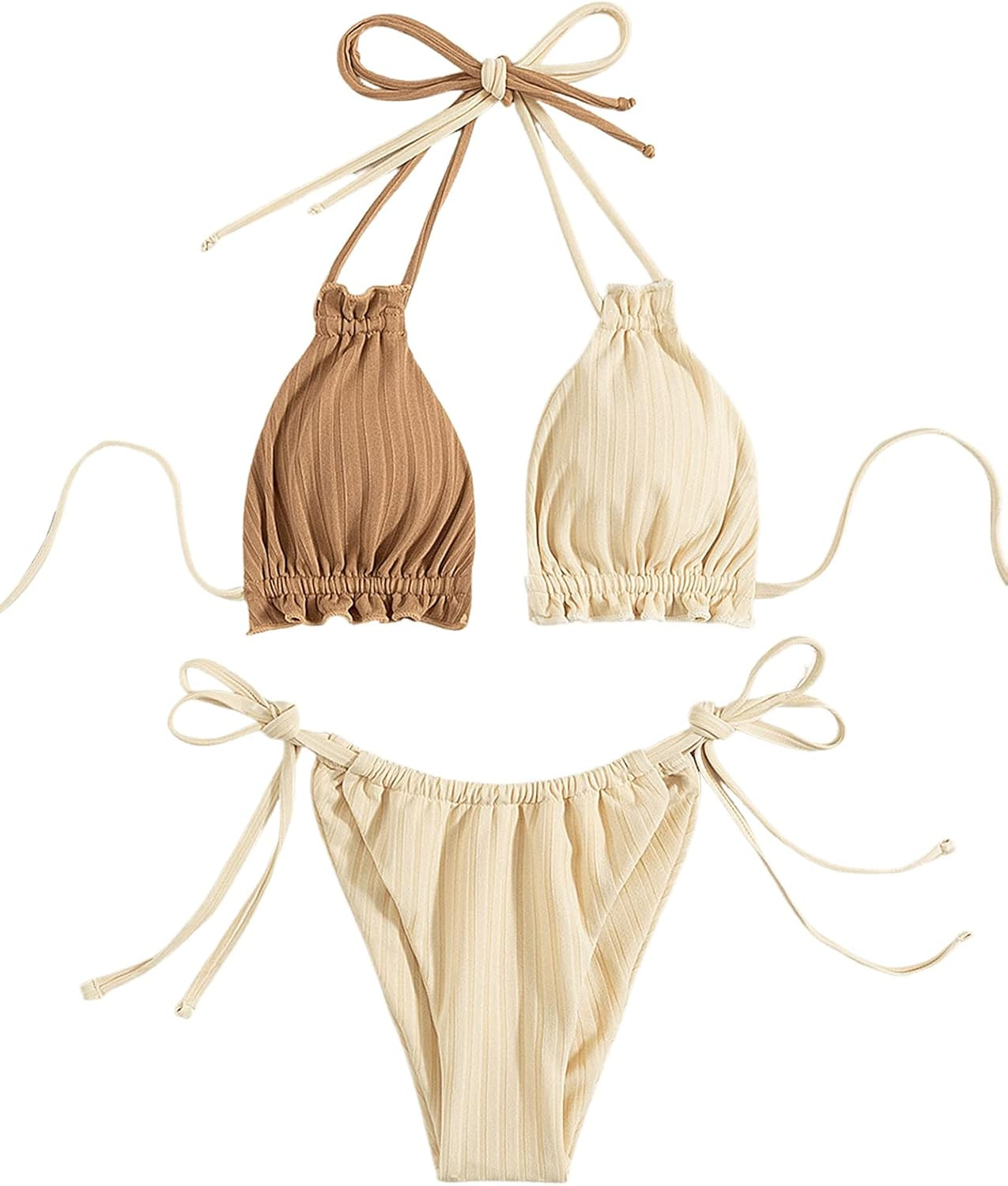 SweatyRocks Women's Halter Ditsy Floral Triangle Tie Side Bikini Swimsuit | Amazon (US)