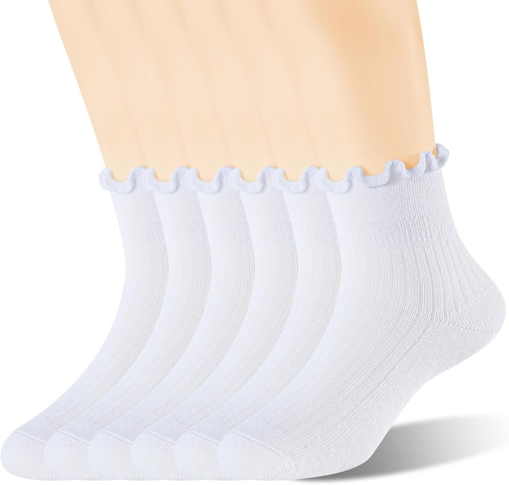 Age 3-10 Girls 100% Cotton Ruffle Socks, Cute Soft Breathable Frilly Dress Socks for Girls | Amazon (US)