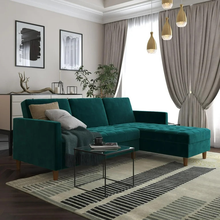 Desert Fields Presley Reversible Storage Sectional Futon, Green Velvet - Walmart.com | Walmart (US)