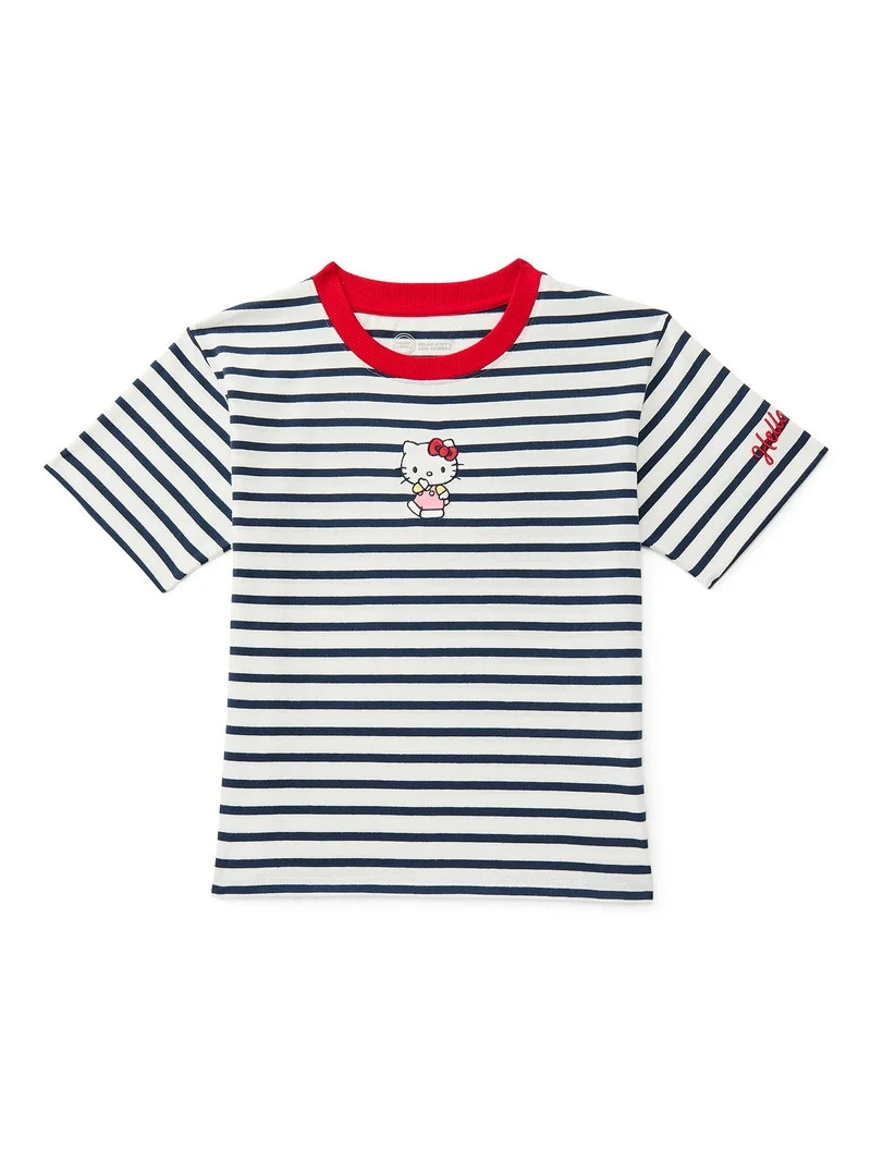 Wonder Nation x Hello Kitty Girls Stripe Graphic Tee with Short Sleeves, Sizes 4-16 | Walmart (US)