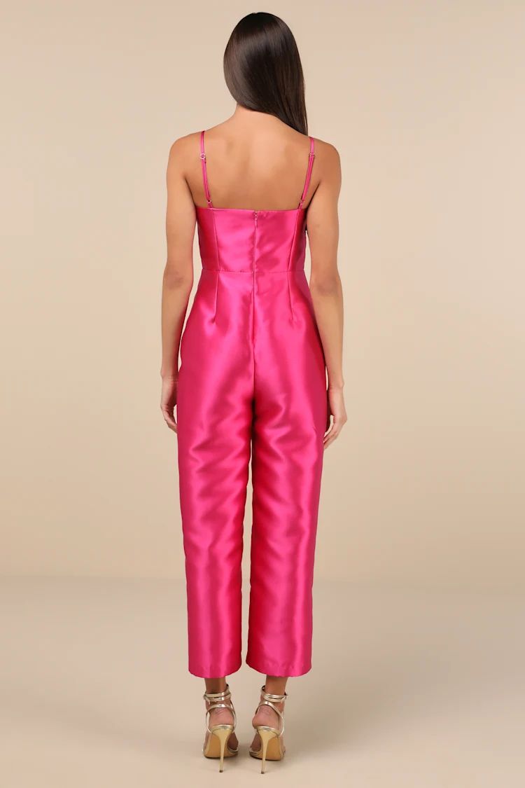 Contemporary Pose Hot Pink Taffeta Bustier Sleeveless Jumpsuit | Lulus