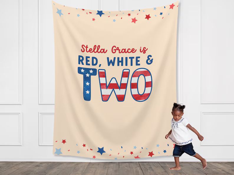 Red, White & Two Custom Name American Flag Birthday Party Banner| 4th of July Personalized 1st, 2... | Etsy (US)