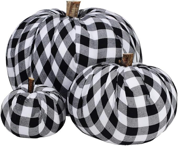 Package of 3 Assorted Burlap Pumpkins Fabric Pumpkins Buffalo Plaid Pumpkins Gingham Fabric Pumpk... | Amazon (US)