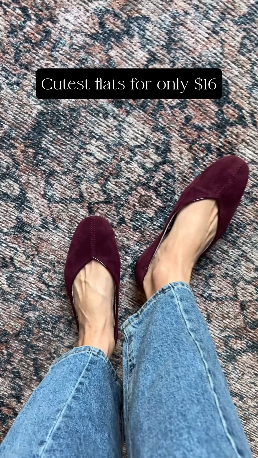 I love these flats. The shape is so beautiful and they have memory foam on the inside so they’re super comfortable. And they mold your foot really nicely after a few years. They’re on sale for $16 right now! And this color is perfect for fall. ￼