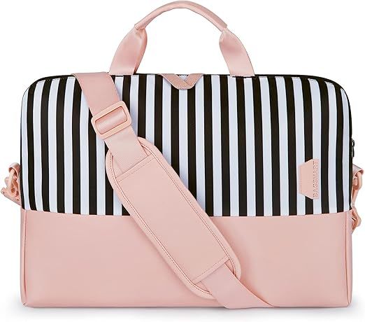 Laptop Bag for Women,BAGSMART 15.6 Inch Laptop Case Slim Computer Bag Briefcase,Pink Stripes | Amazon (US)