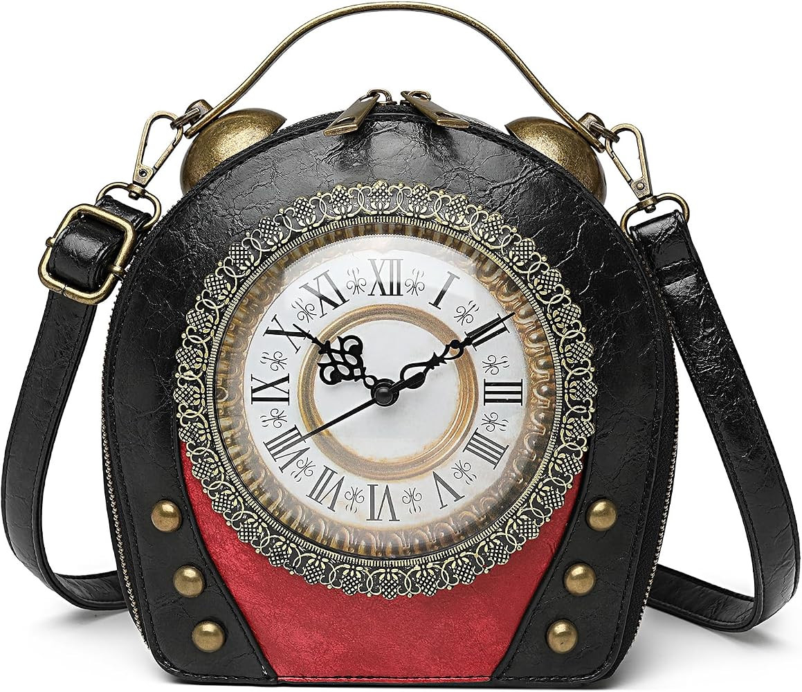 Women Classic Retro Clock Shaped Crossbody Shoulder Bag Handbag PVC Unique Novelty Clock Purse | Amazon (US)