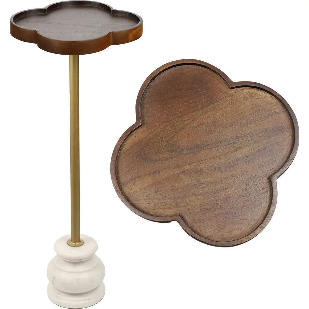 JONATHAN Y Colby 24.5"" Classic Cottage Wood/Metal Drink Table and Decorative End Table with Quatrefoil Top and White Marble Base in Dark | Nordstrom