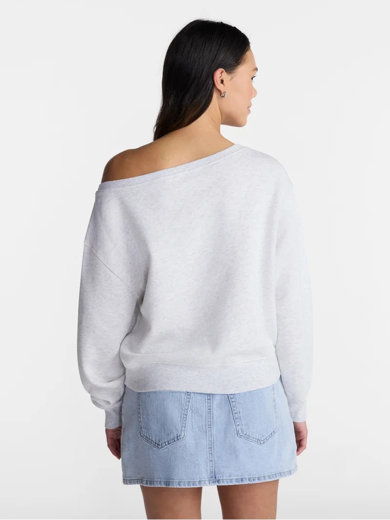 No Boundaries Off Shoulder Sweatshirt with Long Sleeves, Women\u2019s Sizes XXS-4X | Walmart (US)