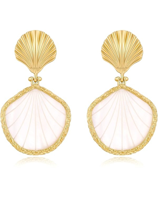 LILIE&WHITE Gold Shell Earrings Chic Summer Beach Seashell Earrings Gold Triangle Dangle Earring ... | Amazon (US)