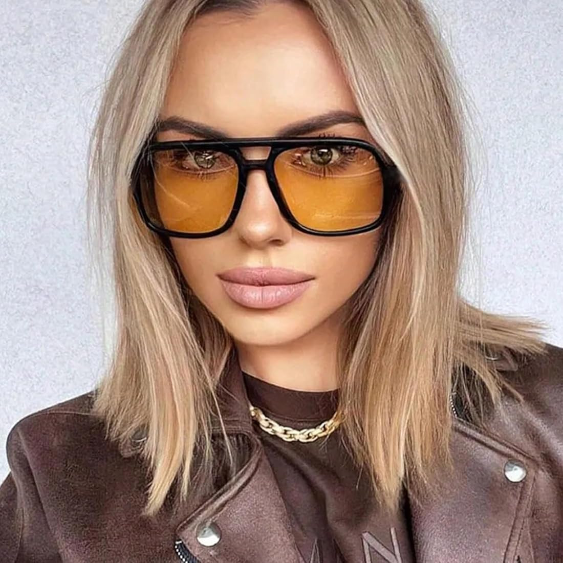 Amazon.com: Retro Square Sunglasses for Women Men Classic 70s Oversized Square Sun Glasses Oragne... | Amazon (US)