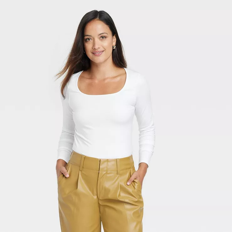 Women's Long Sleeve Square Neck Seamless T-Shirt - A New Day™ | Target