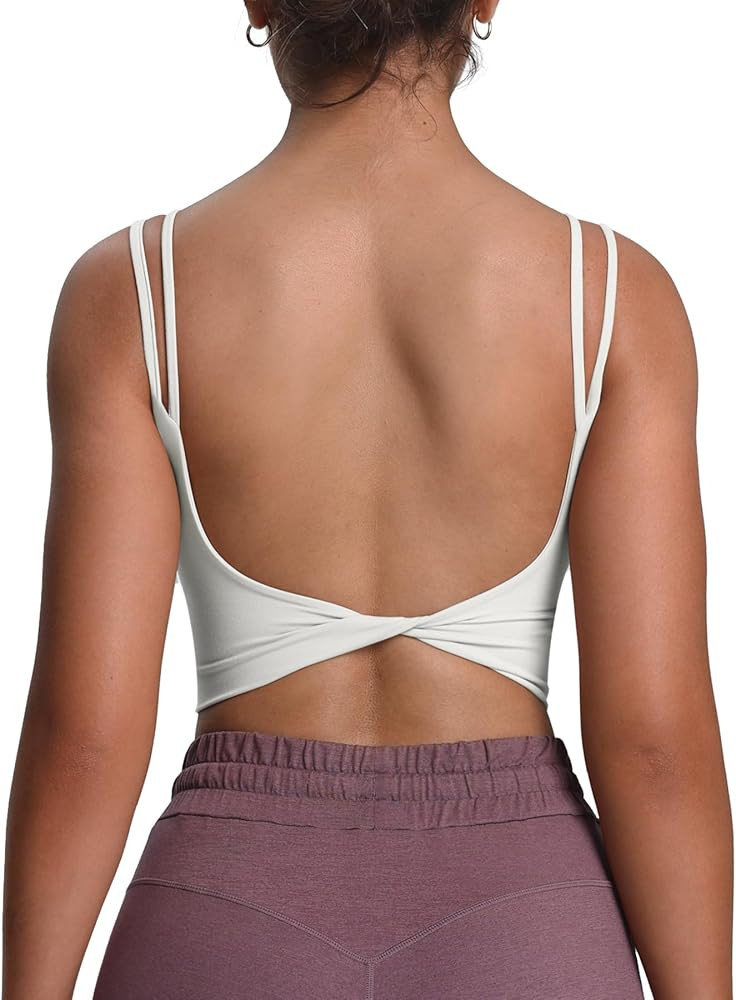 Aoxjox Women's Workout Sports Bras Fitness Yoga Crop Tank Twist Back Cami | Amazon (US)