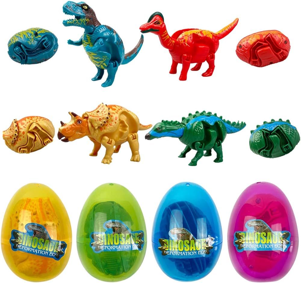 JoFAN 4 Pack Jumbo Dinosaur Deformation Eggs Prefilled Plastic Easter Eggs with Toys Inside for K... | Amazon (US)