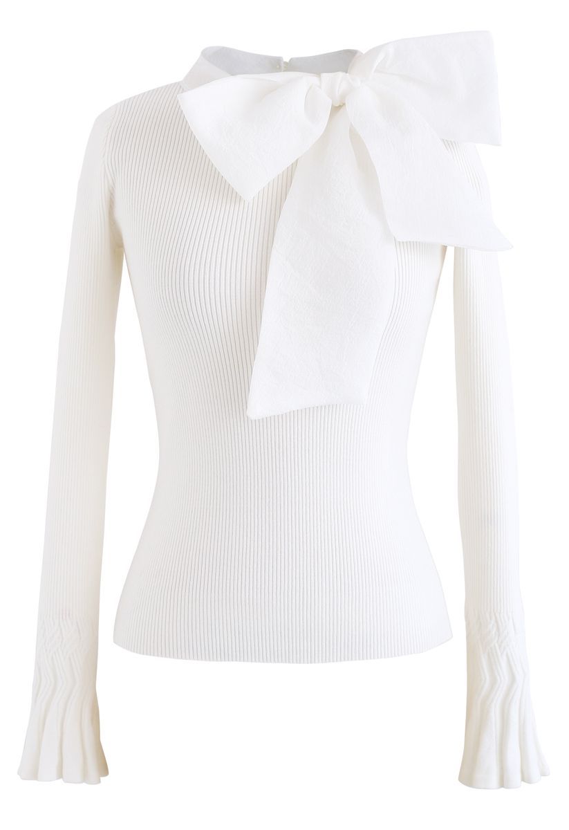 Fancy with Bowknot Knit Top in White | Chicwish