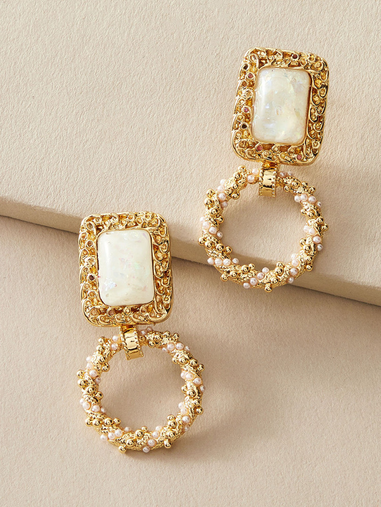 1pair Textured Square Drop Earrings | SHEIN