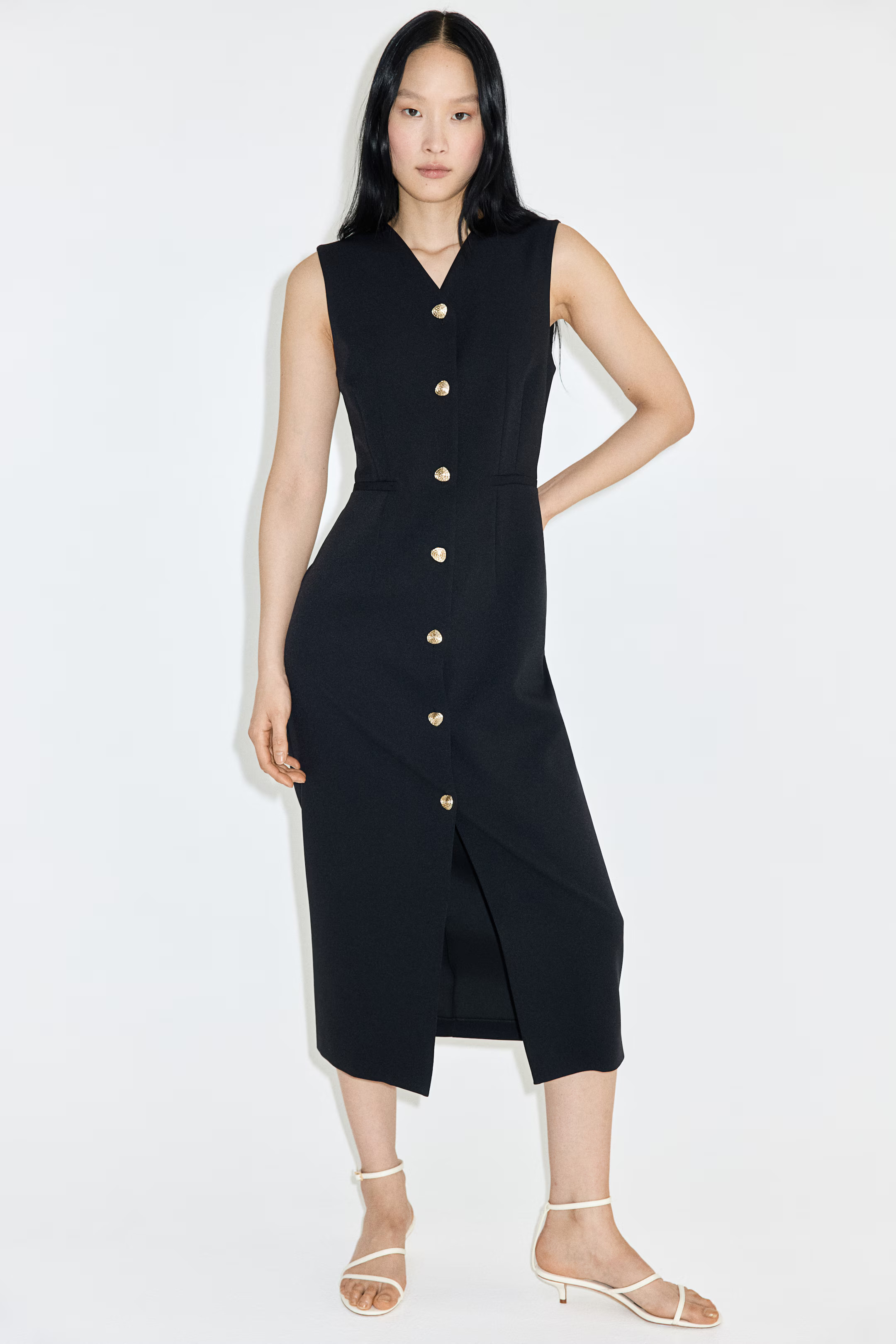 Tailored button-front dress - Black - Ladies | H&M GB | H&M (UK, MY, IN, SG, PH, TW, HK)