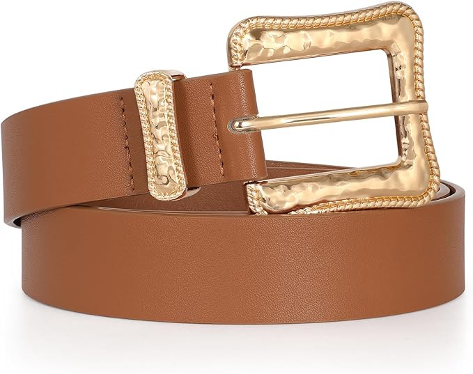 JASGOOD Plus Size Women's Leather Belt for Jeans Pants, Fashion Ladies Waist Belt with Gold Buckl... | Amazon (US)