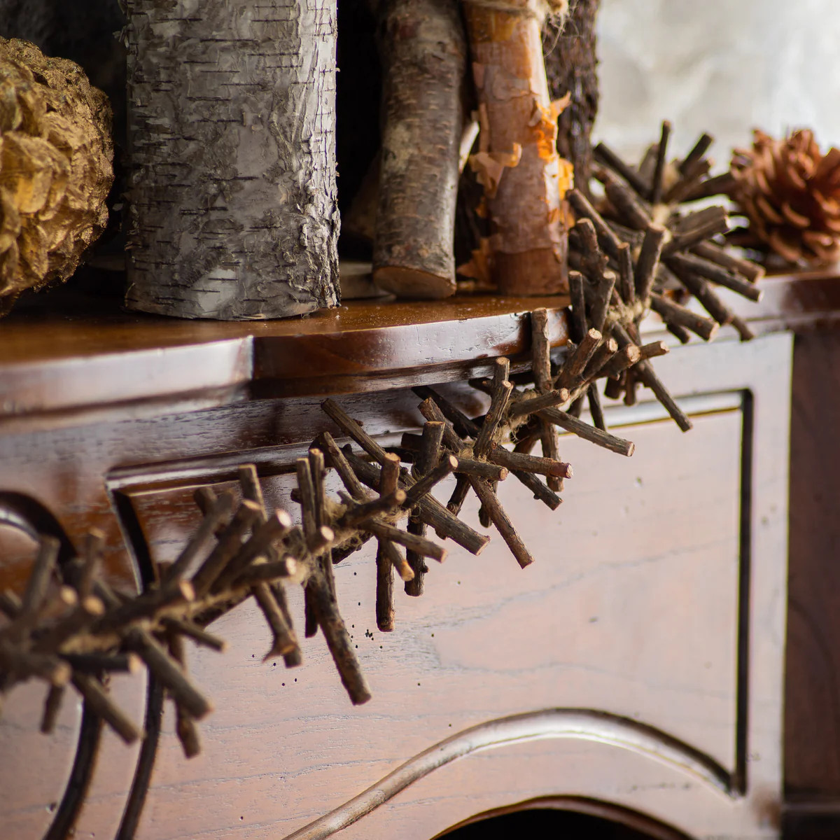 Hand-Knotted Jute Rope & Natural Twig Table Runner Everyday Mantel Garland | Darby Creek Trading