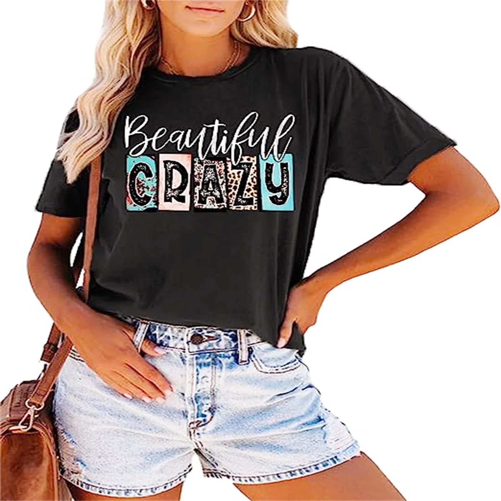 Nashville Country Music Shirt Women Beautiful Crazy Letter Print T-Shirts Band Tee Casual Concert... | Walmart (US)