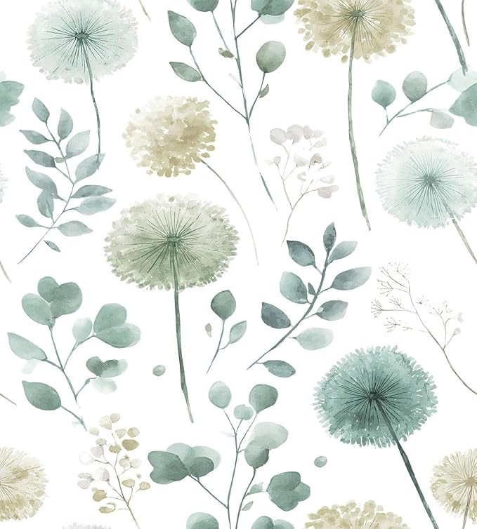 Sage Green Leaf Dandelion Peel and Stick Wallpaper Modern Botanical Eucalyptus Contact Paper Remo... | Amazon (US)