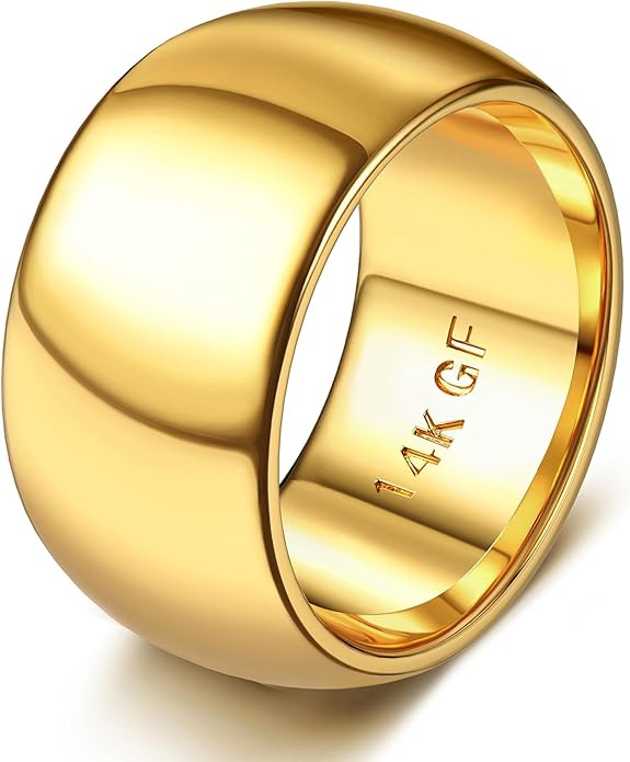 Florideco 14K Gold Filled Ring Gold Band for Women Men Thick Thin Pinky Thumb Ring Gold Wedding B... | Amazon (US)