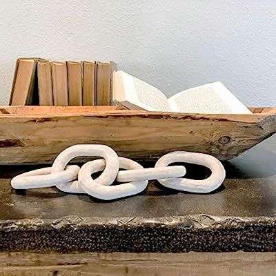 UPMODERN Wood Chain Link Decor- Hand Carved Decorative Wood Chain, 5 Link Chain Decor, White Wash... | Amazon (US)